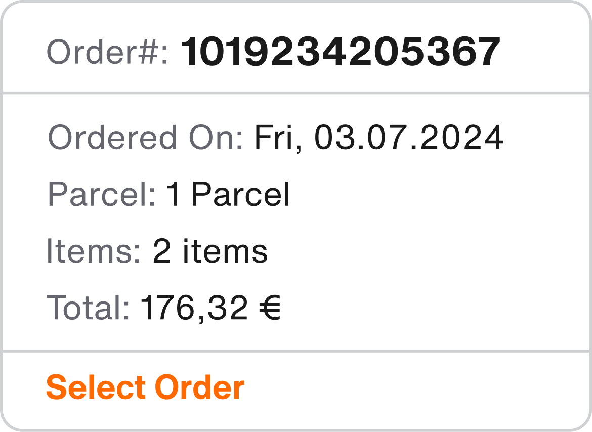 Delivery card version 1 — order selection view